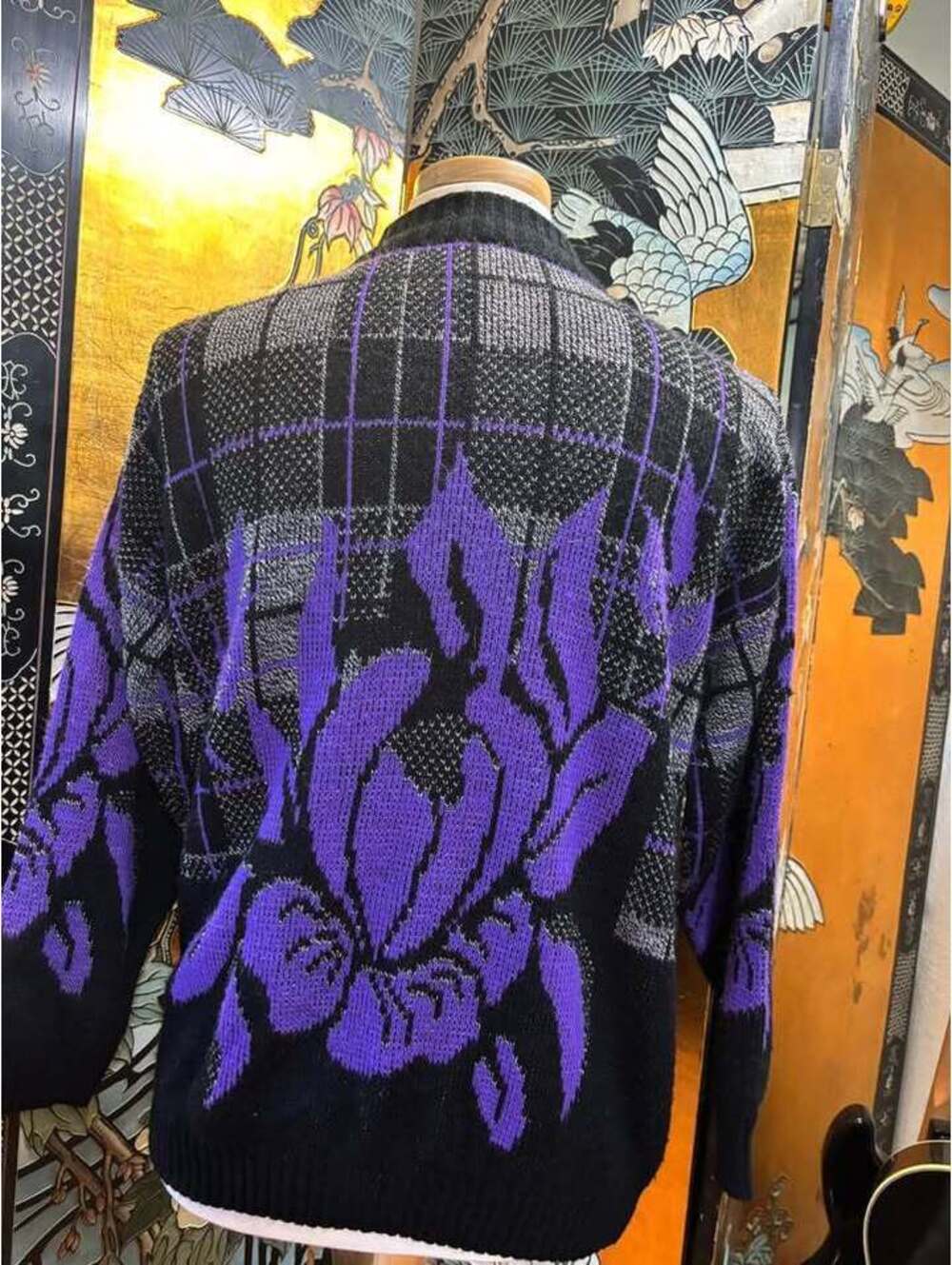 Classic Essentials Vintage Purple Floral Knit Sweater